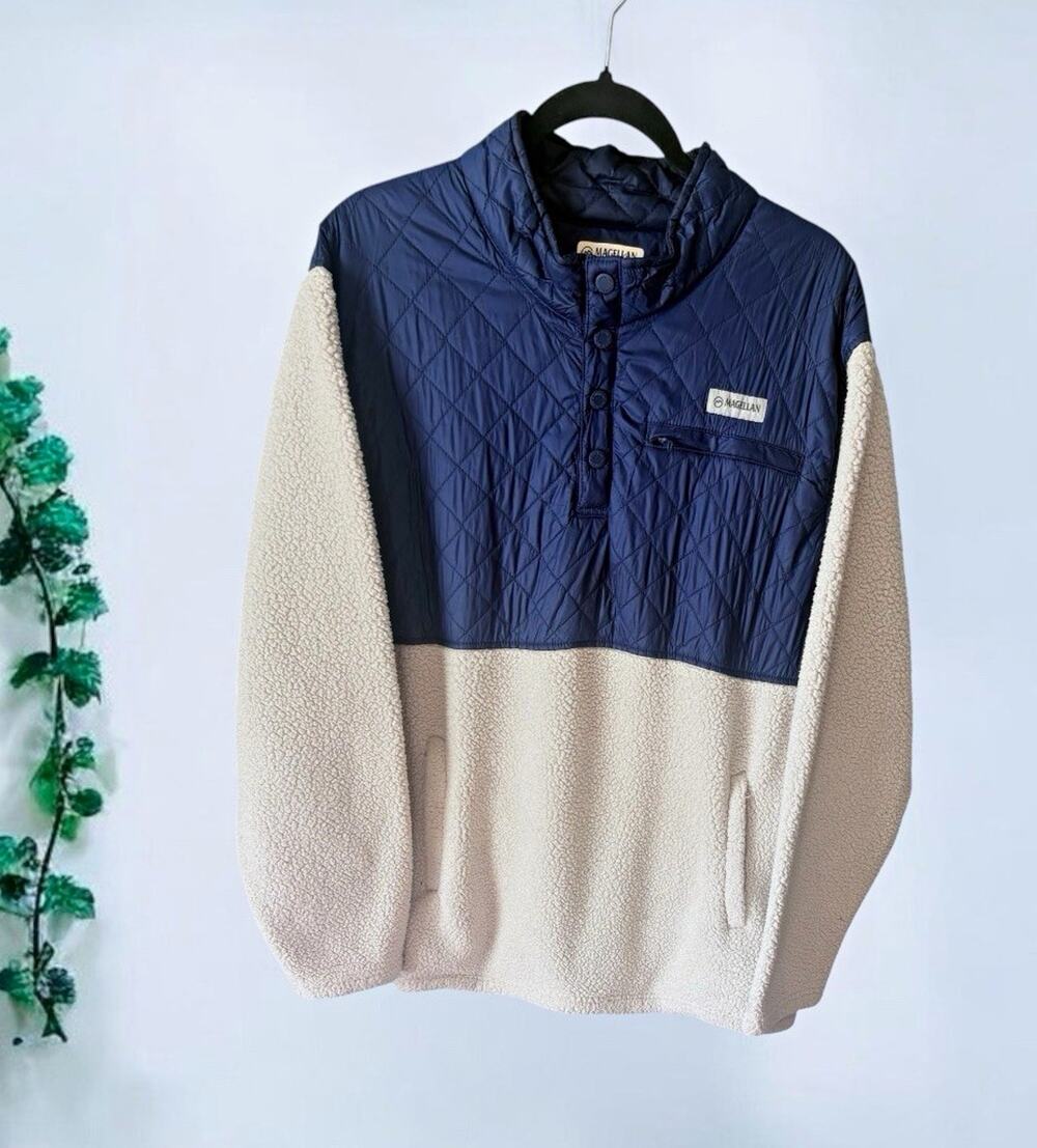 Magellan Outdoors Men's 2XL Blue/Beige Quilted Half Button Pullover